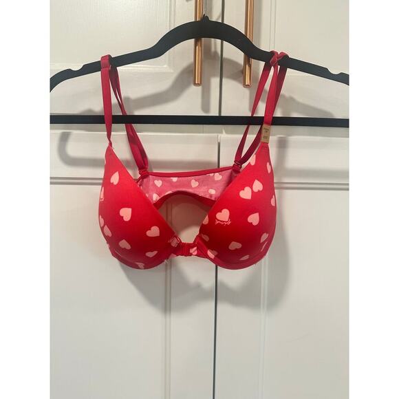 NWT Victoria Secret Sexy Push Up Bra red with pink hearts 32B - Picture 1 of 4